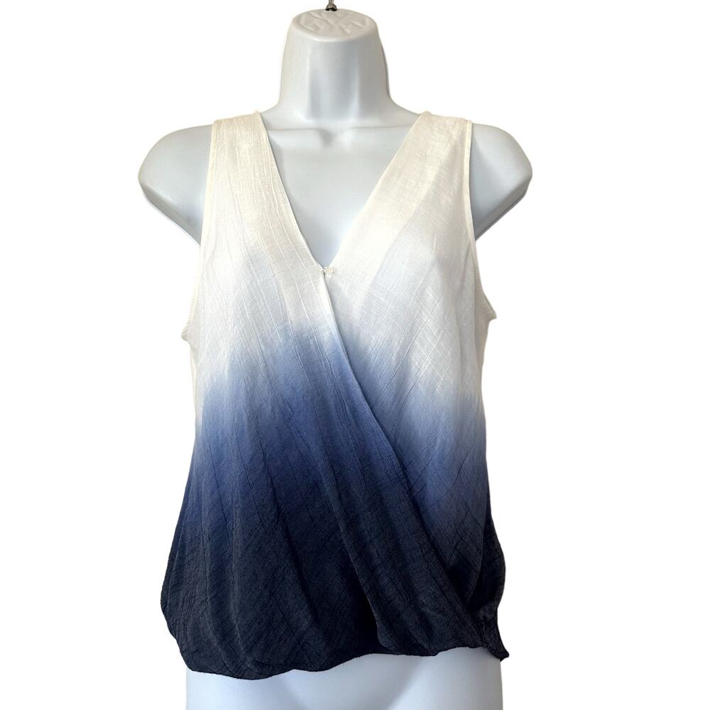 BCX Sleeveless Ombre Faux Wrap Tank Top Blue and White Size XS
